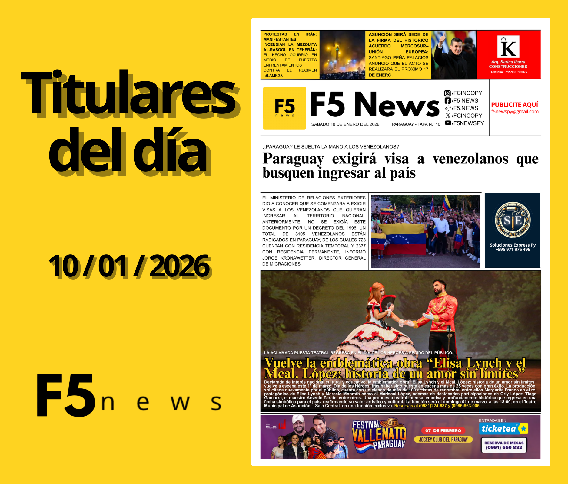 Principales títulos del 10 de enero del 2026.